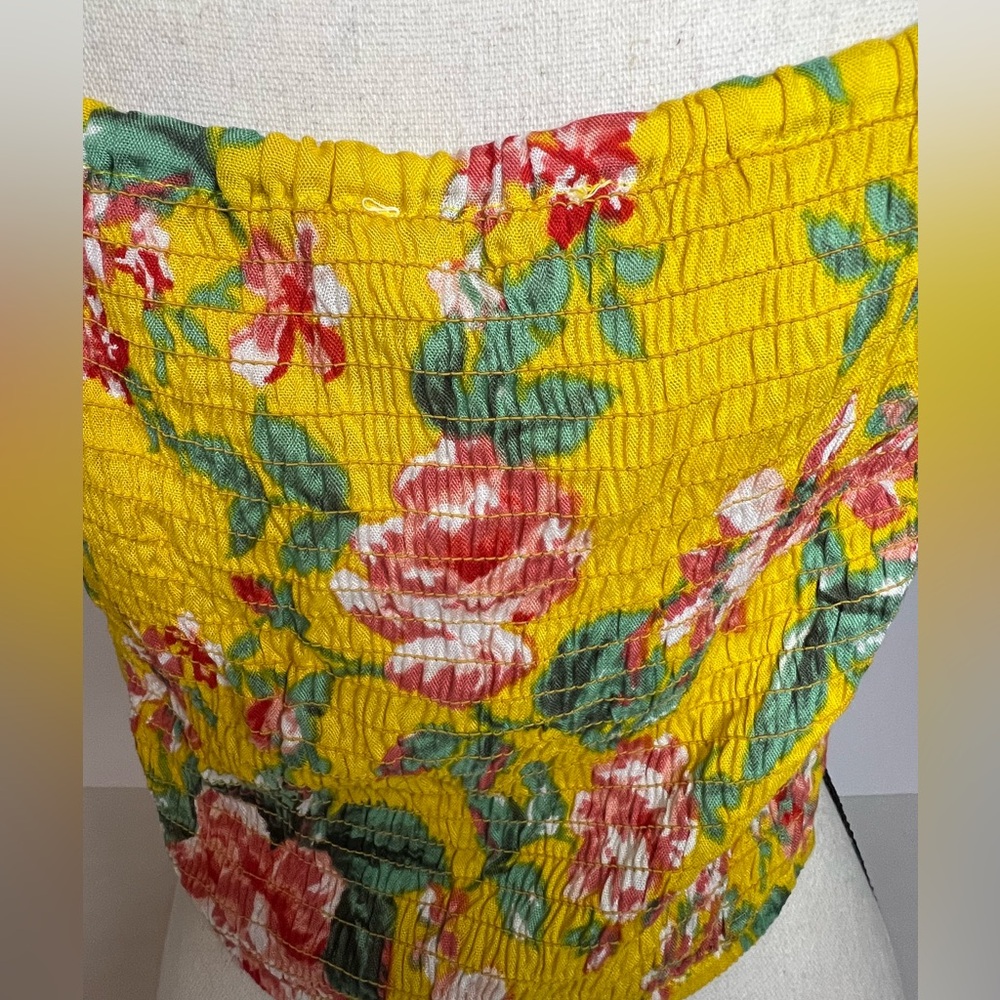 Floral Crop Top Jolie & Joy yellow Summer tie front Bubble Sleeve Medium juniors - Picture 6 of 8